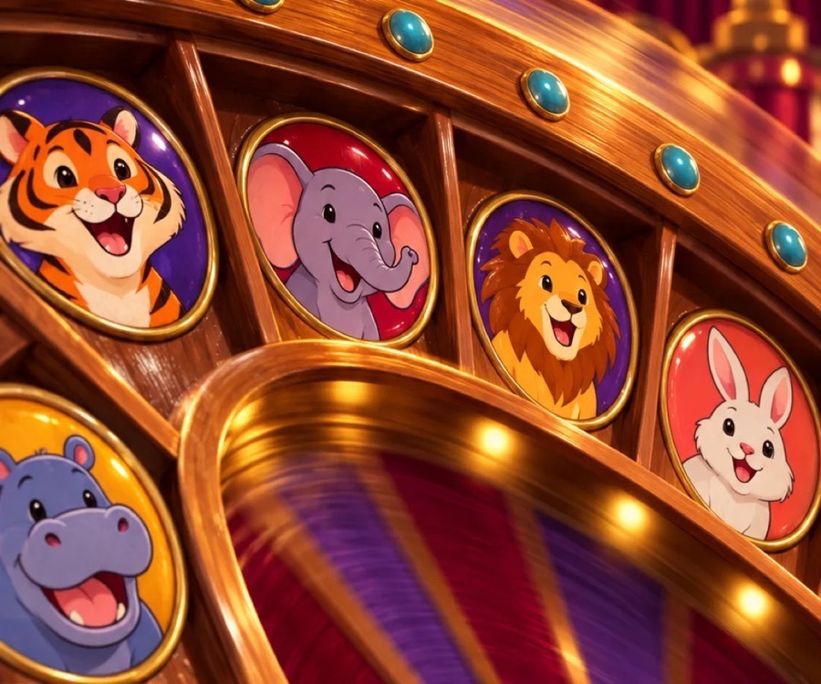 Artwork from the app: a close view of the wheel pockets with animal medallions